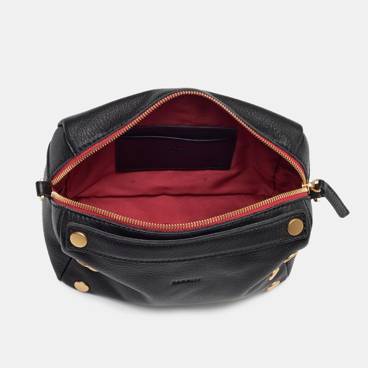 Evan Crossbody | Black/Brushed Gold Red Zip | Sml