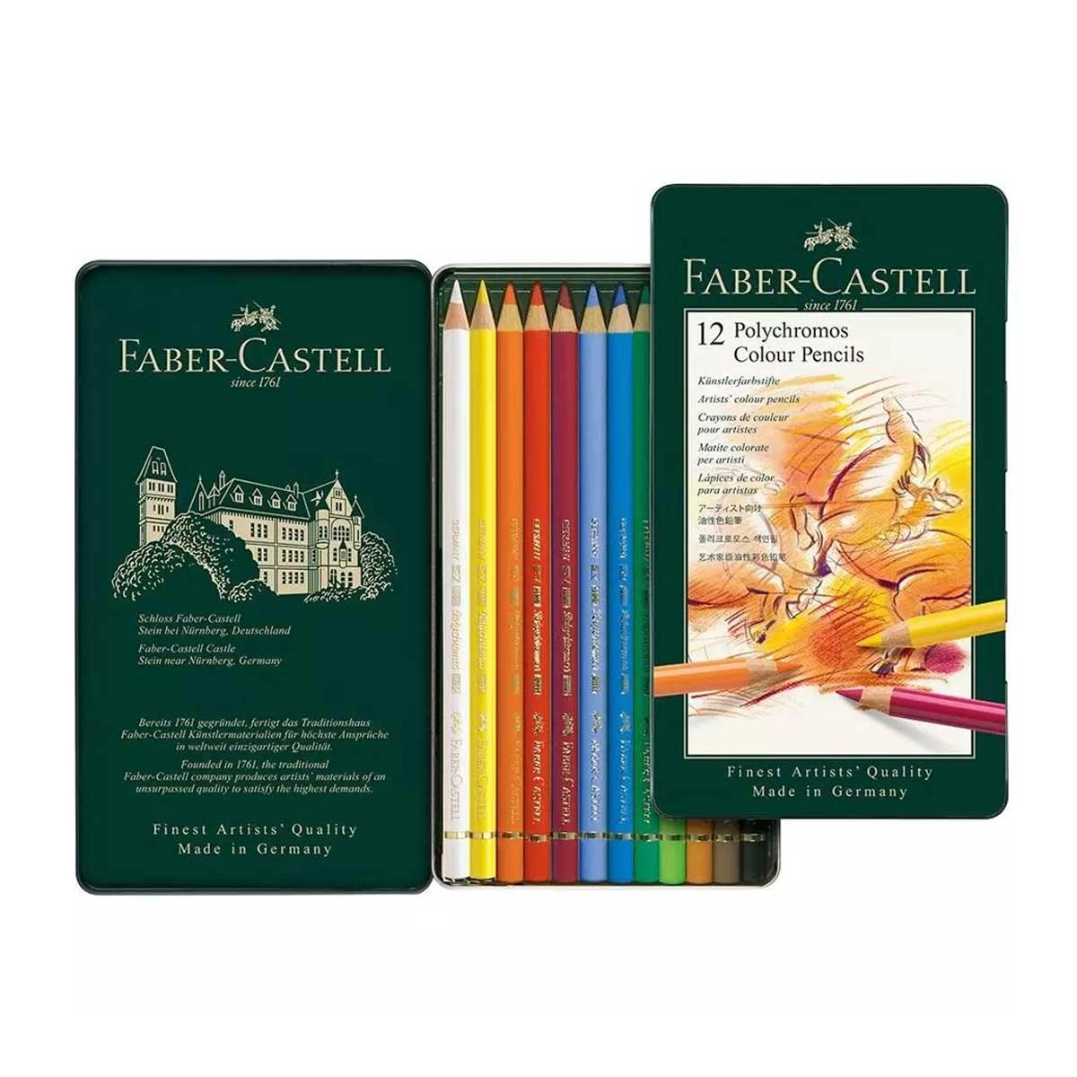 Faber-Castell 110012 Polychromos Soft Colour Pencils, Tin of 12 (2 Pack)