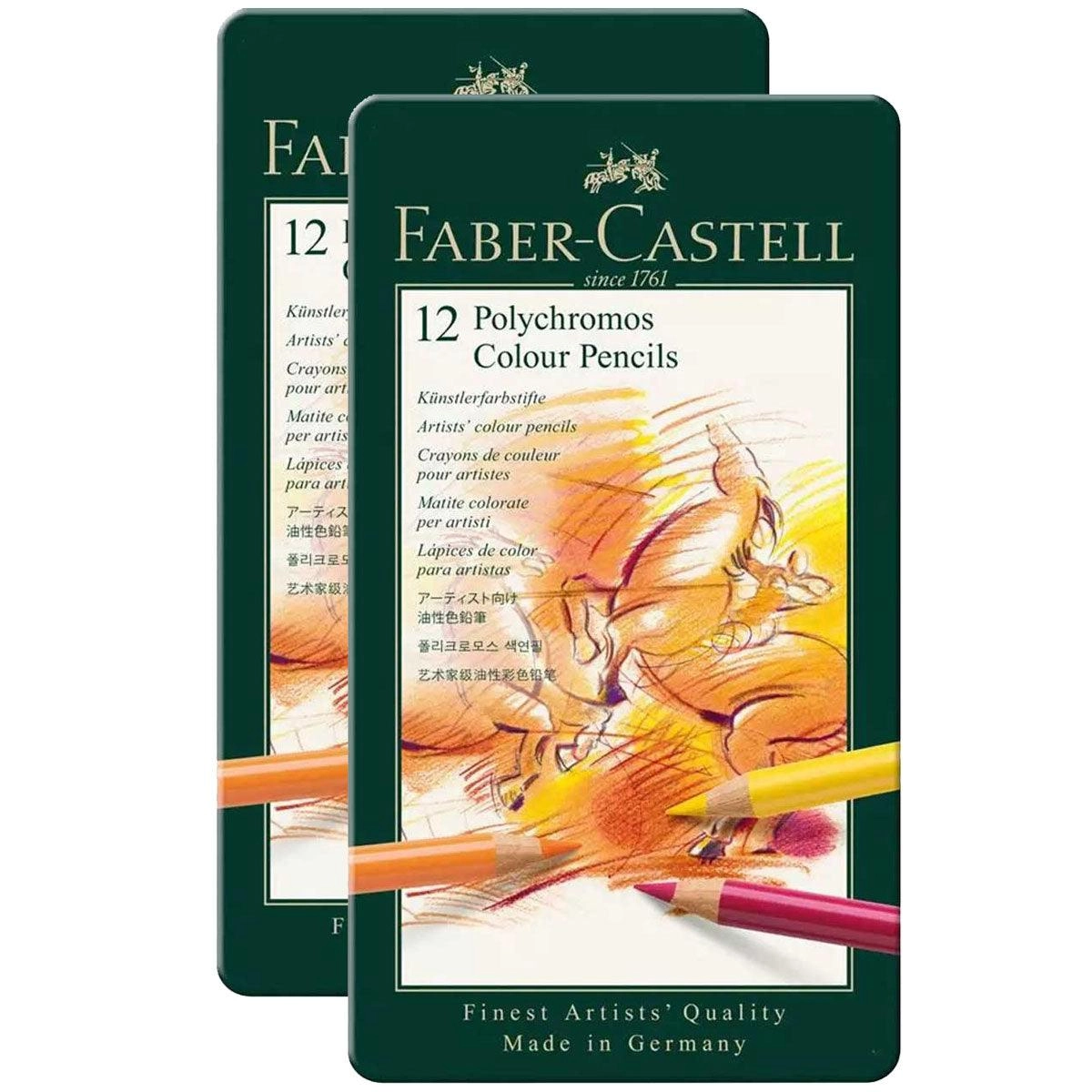 Faber-Castell 110012 Polychromos Soft Colour Pencils, Tin of 12 (2 Pack)