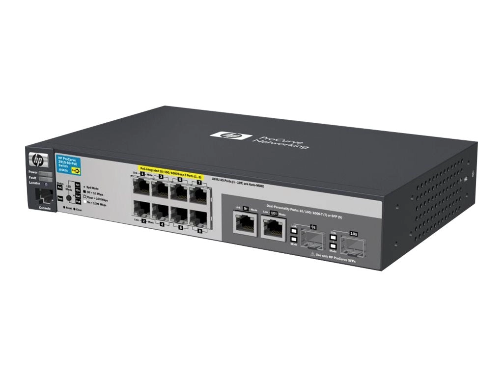 HPE Aruba 2915-8G-PoE - Switch - managed - 8 x 10/100/1000   2 x combo Gigabit SFP - desktop - PoE - remarketed J9562AR#ACF