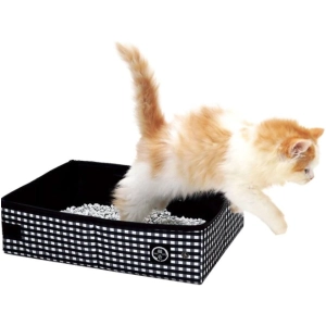 Necoichi Pop Up Portable Cat Litter Box Black & White Cat Travel