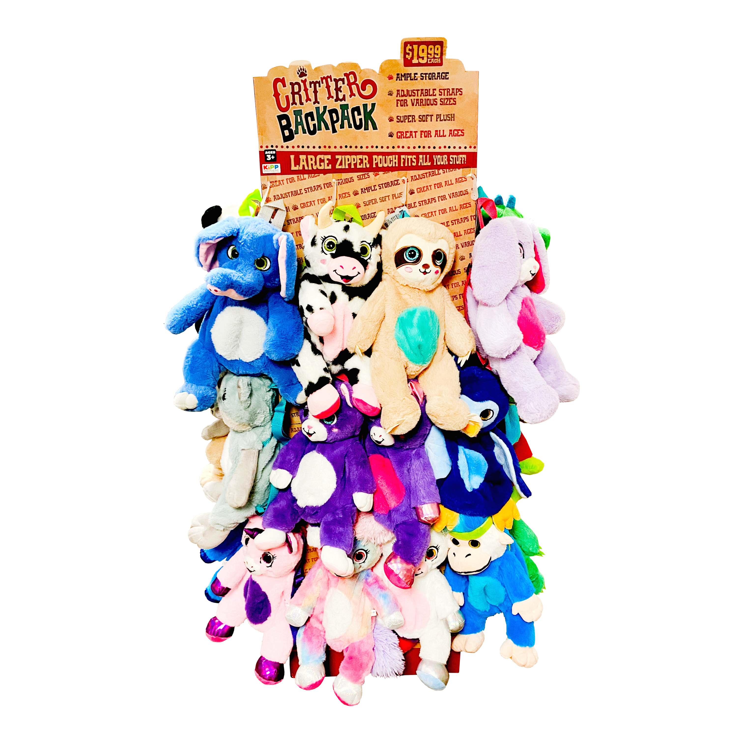Plush Critter Backpack Floor Display - 18 Pieces Per Retail Ready Floor Display 88431