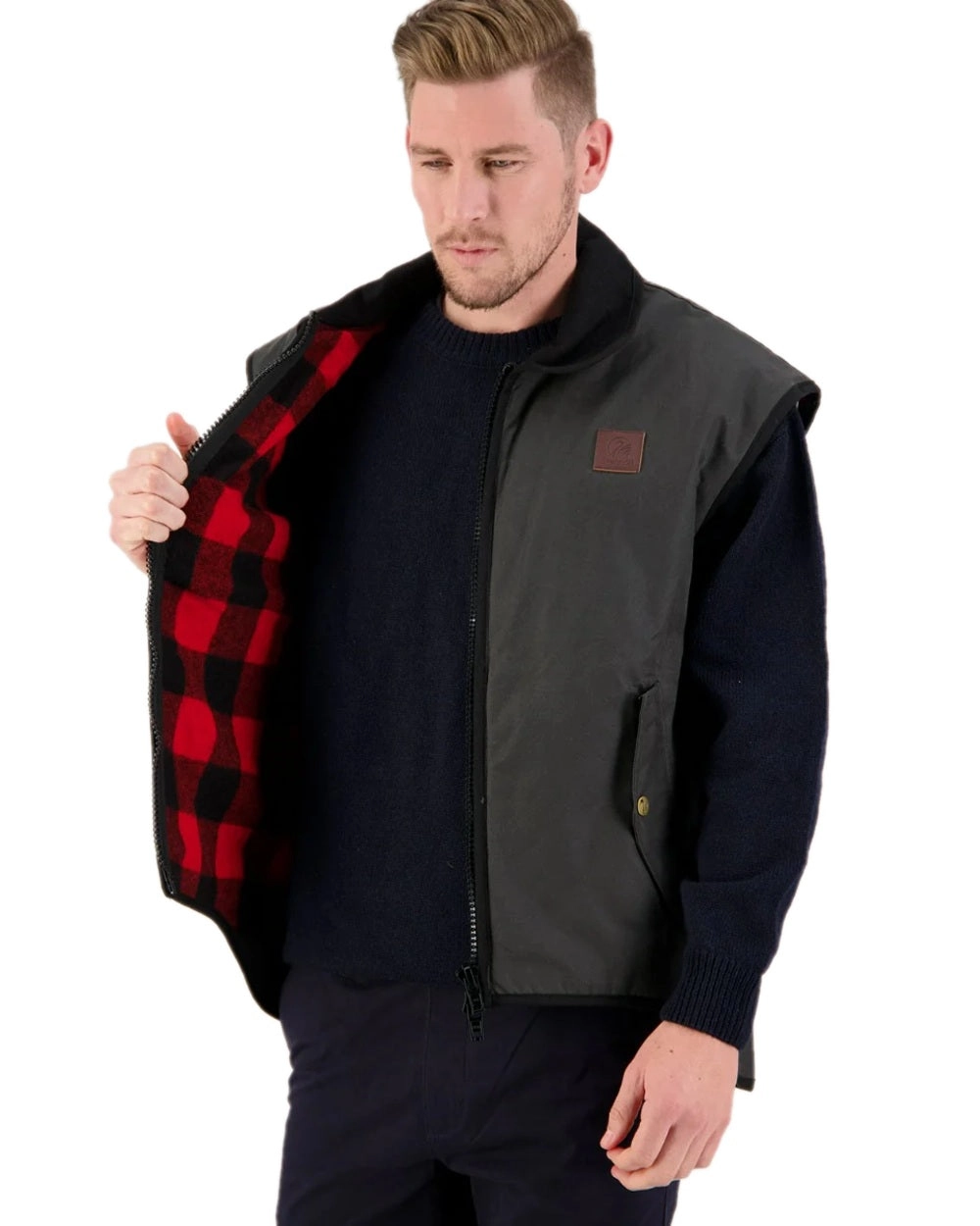 Swanndri Mens Foxton Oilskin Vest with Wool Lining