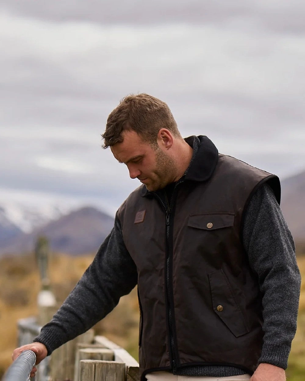 Swanndri Mens Foxton Oilskin Vest with Wool Lining