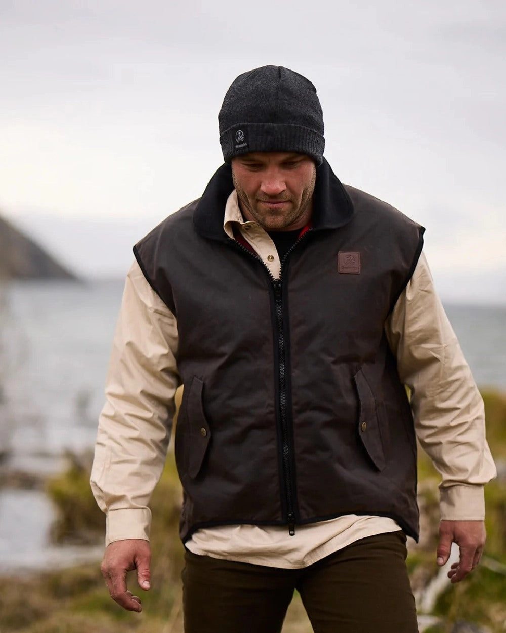 Swanndri Mens Foxton Oilskin Vest with Wool Lining