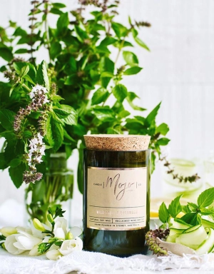 Wine Bottle Candle - Wild Basil & Cucumber